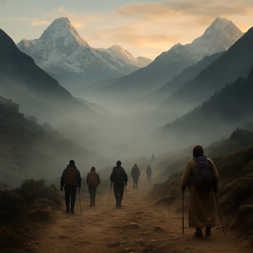 Pilgrims on the mountain trail